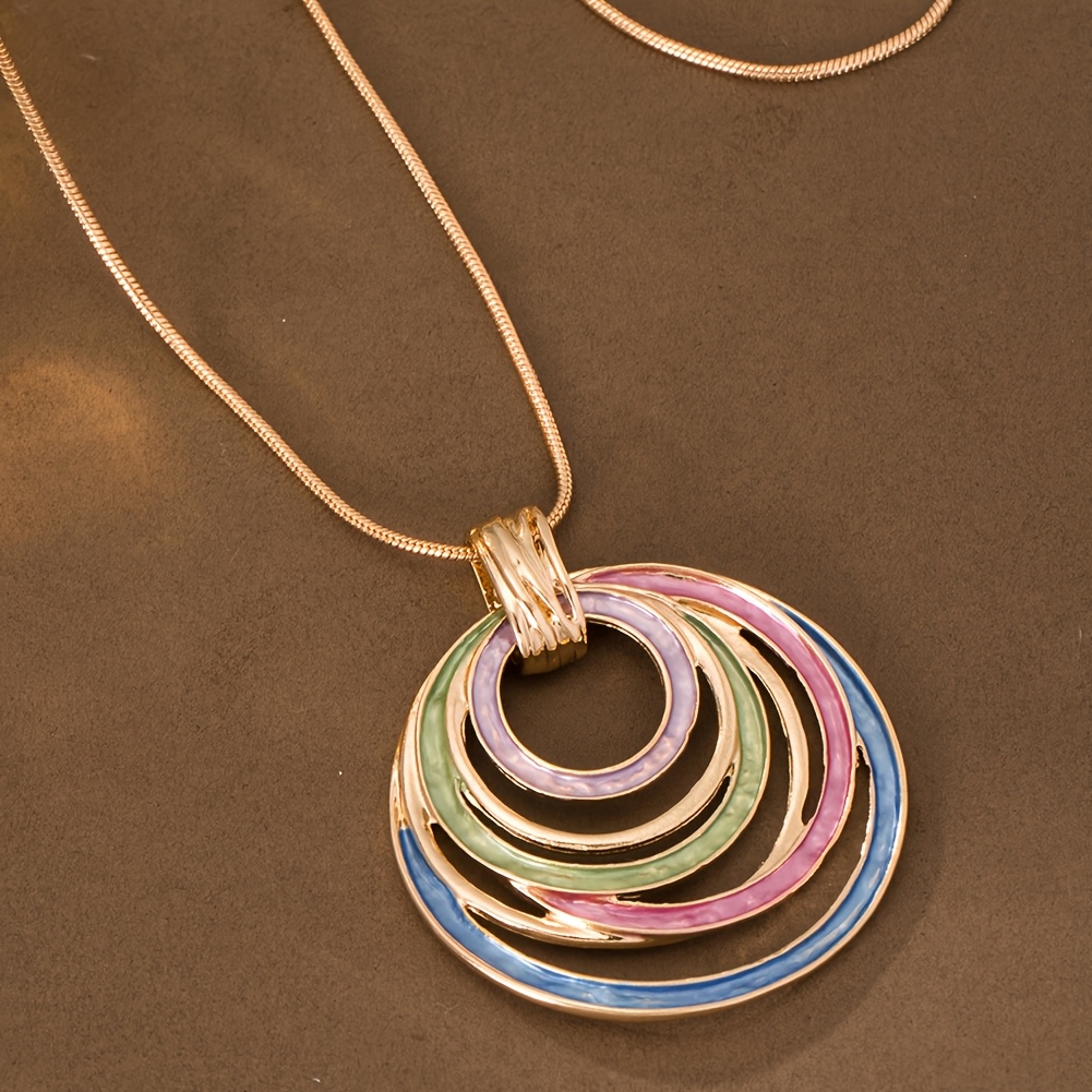 Geometric Oval Pendant Necklace Multicolor Gradient Lightweight